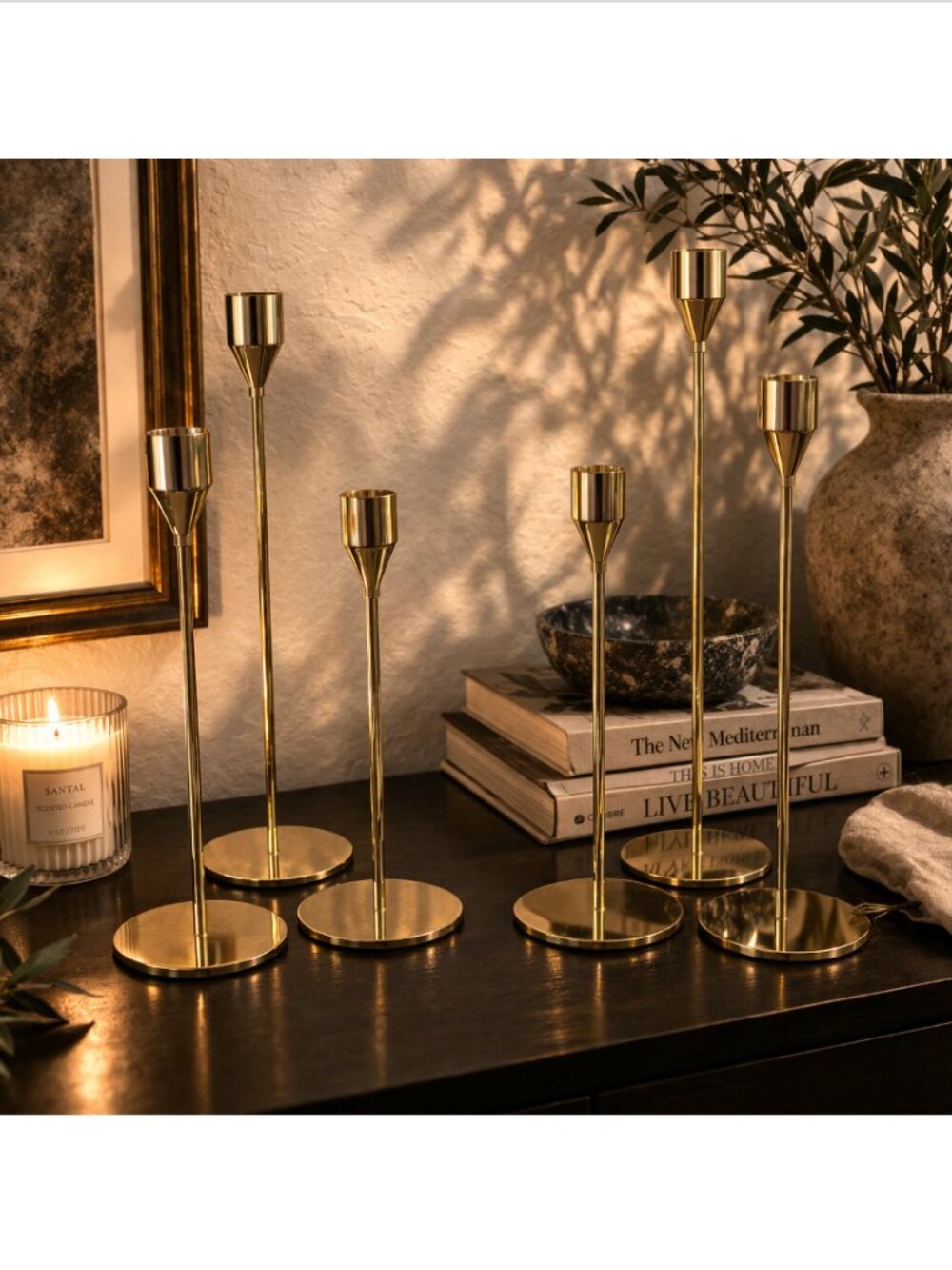 Set of 6 | Gold Tall Vintage Style Taper Candlestick Holders